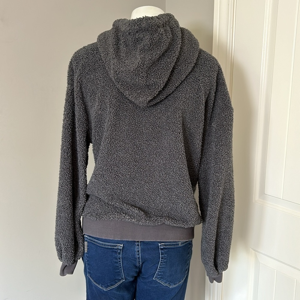 Anthropologie Current Air Sherpa Hoodie Gray Faux Shearling Sweater Size S - Picture 8 of 13